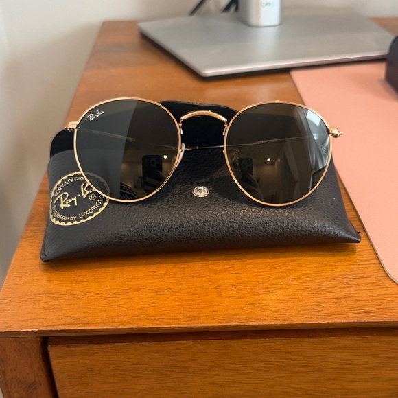 Ray-Ban Gold Round Metal Sunglasses with Green Lenses main image 5